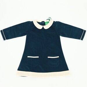 Little Green Radicals Navy Corduroy Peter Pan Collar Dress Organic Cotton NWT